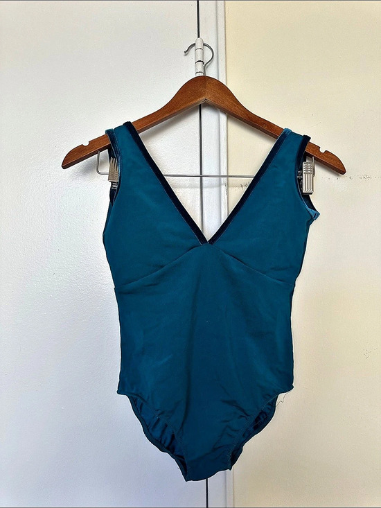 Bullet Pointe Tops - Bullet Pointe Velvet Trim ballet Leotard Blue  Medium